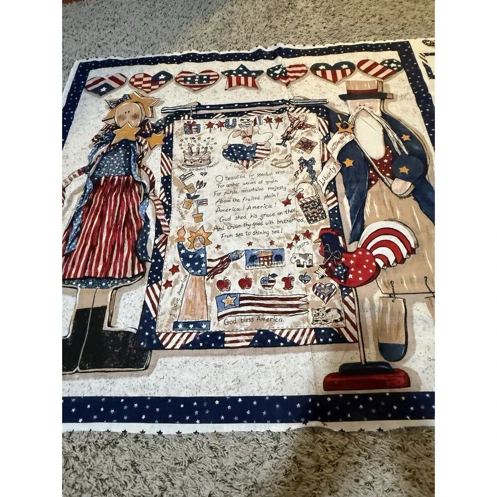 America The Beautiful Patriotic Quilt Wall Hanging Fabric Panel 46x36 Uncut